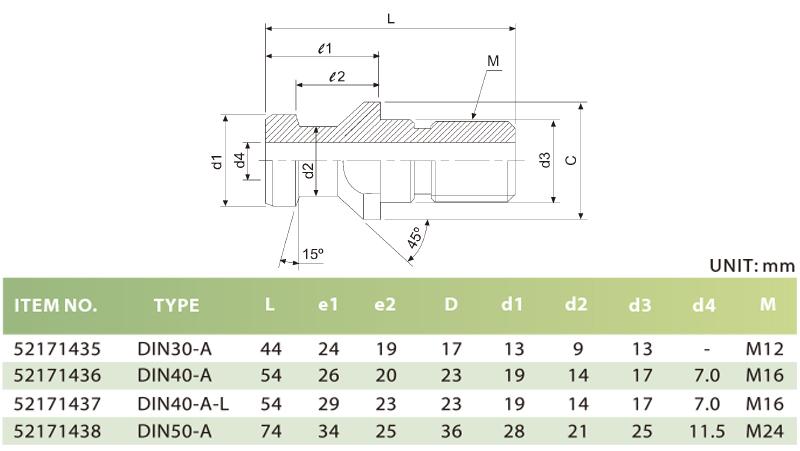 PULL STUDS - DIN A TYPE (FOR DIN 69872A)
