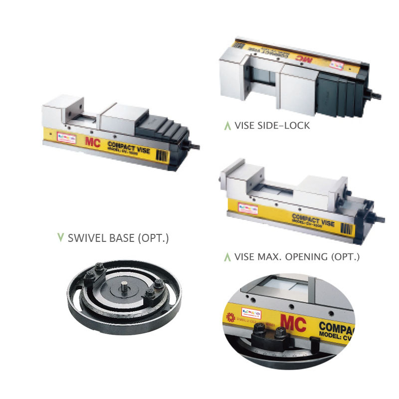 COMPACT MILLING MACHINE VISES - FOR VMCs W/ OPTIONAL SWIVEL BASES (STEEL)